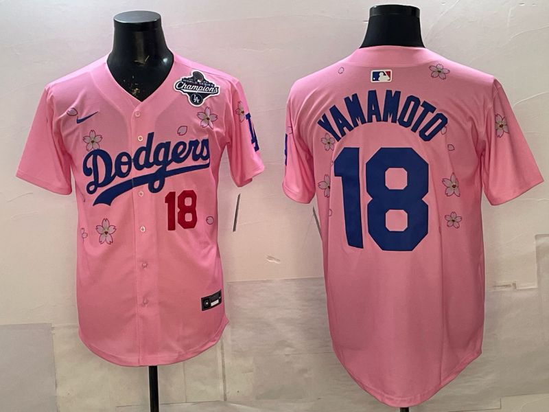 Men Nike 2026 Los Angeles Dodgers #18 Yamamoto Pink Sakura Edition Game MLB Jersey 03
